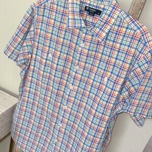 Men’s Daniel Cremieux Plaid Short Sleeve‎ Button Down Cotton Shirt sz L